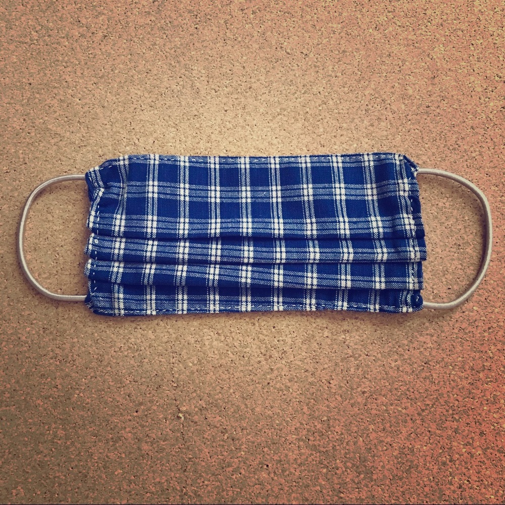 New Hand Sewn Fashion Mask - Navy Plaid